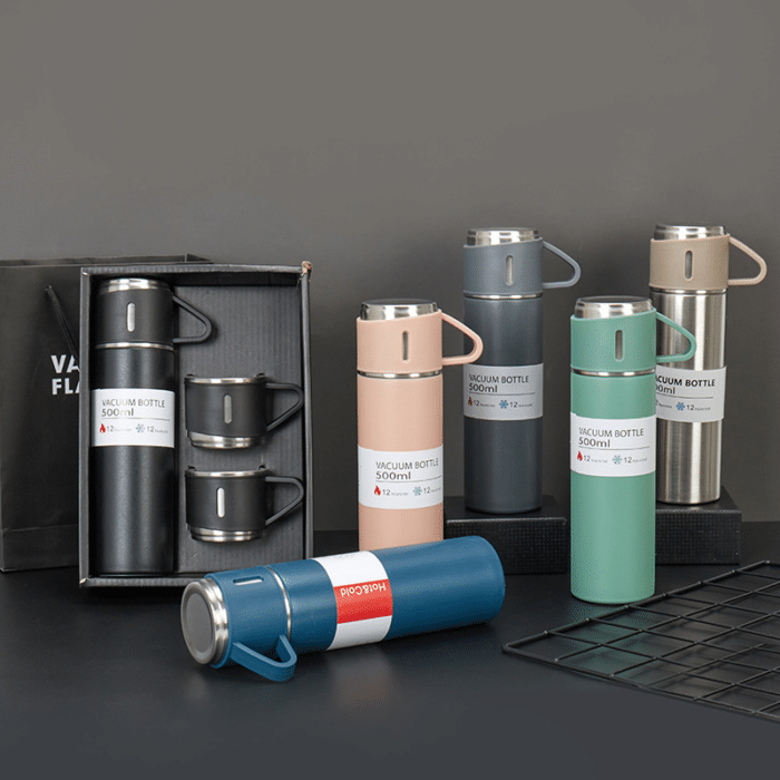 Stainless Steel Vacuum Flask Set 500ml Double Wall Thermos Set Vacuum Flask Gift Set With Double Lids